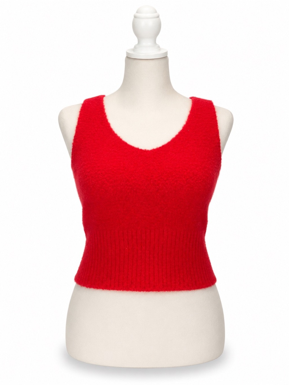 a new day Red Fuzzy Knit Crop Tank Top